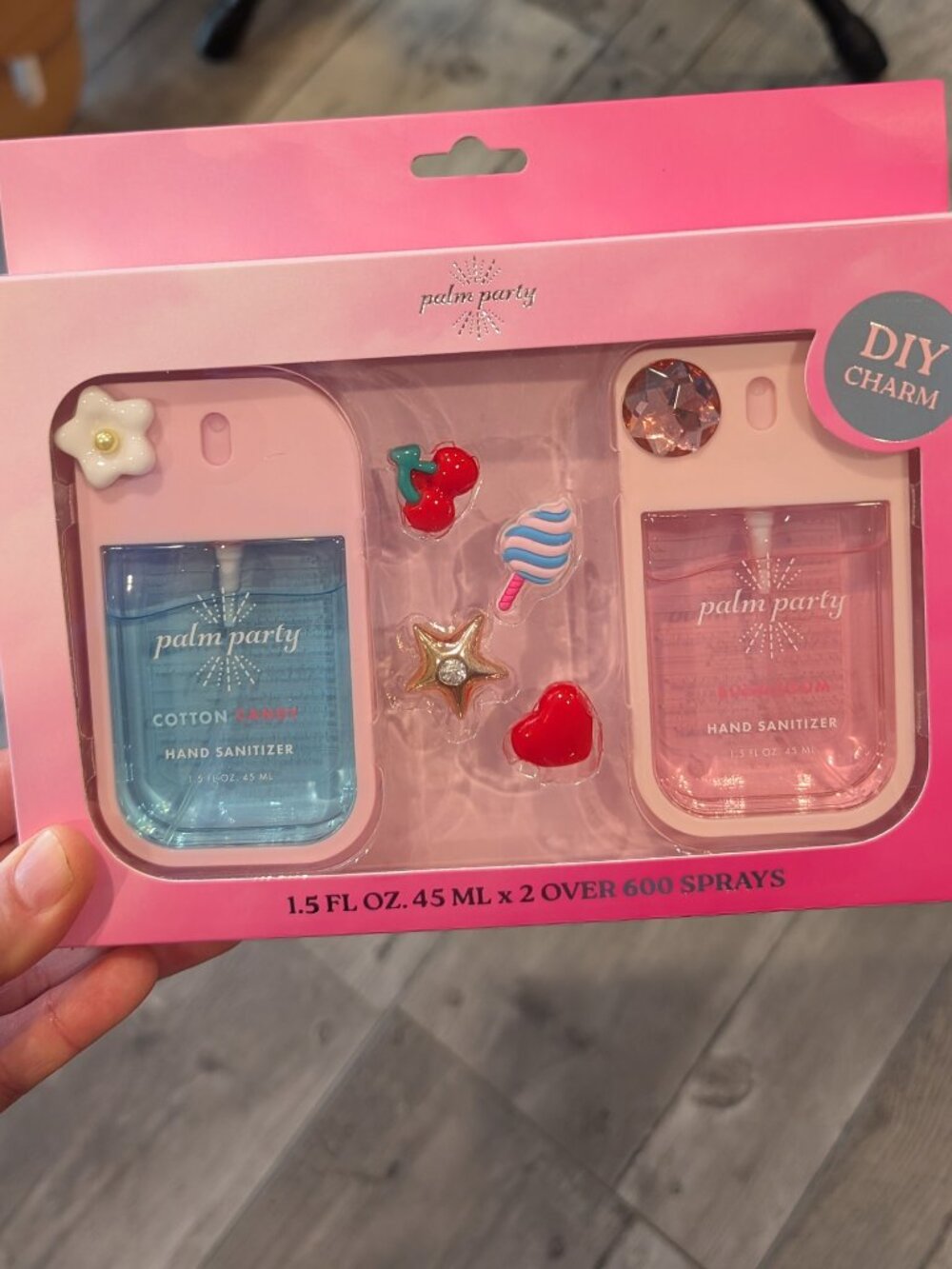 Palm Party Hand Sanitizer Set, NIB Cotton Candy Bubblegum DIY Charms Cute Gift